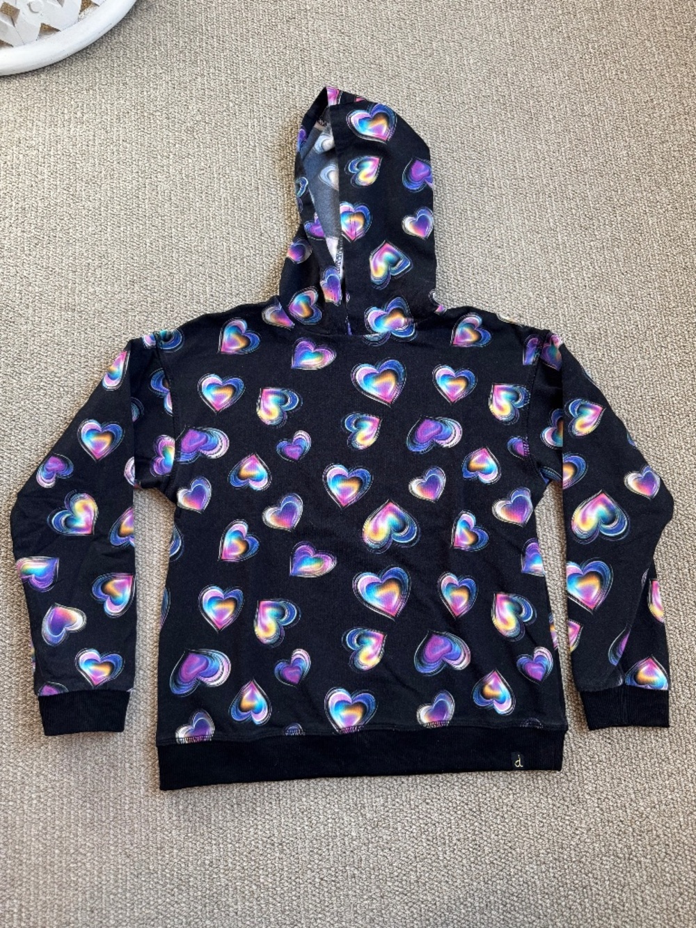 Deux par Deux Girls Size 12 Rainbow Heart Print Hoodie Black